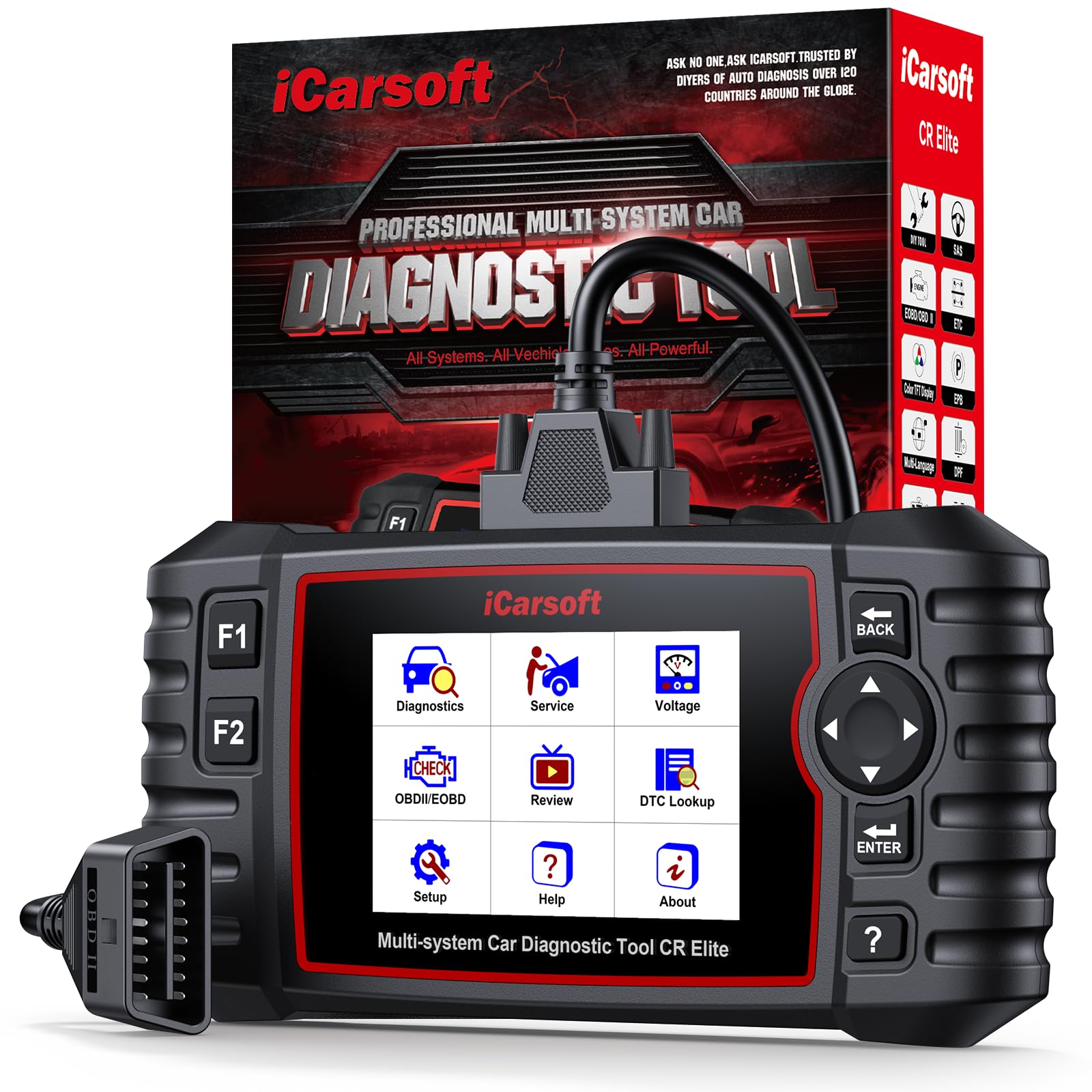 iCarsoft E660 OBD2 Scanner, Car Diagnostic Tool for Engine ABS SRS Transmission, Code Reader with 6 Maintenance Services, Oil/EPB/BMS/ETC/SAS/TPMS Reset, Battery Test, Lifetime No Charge Update