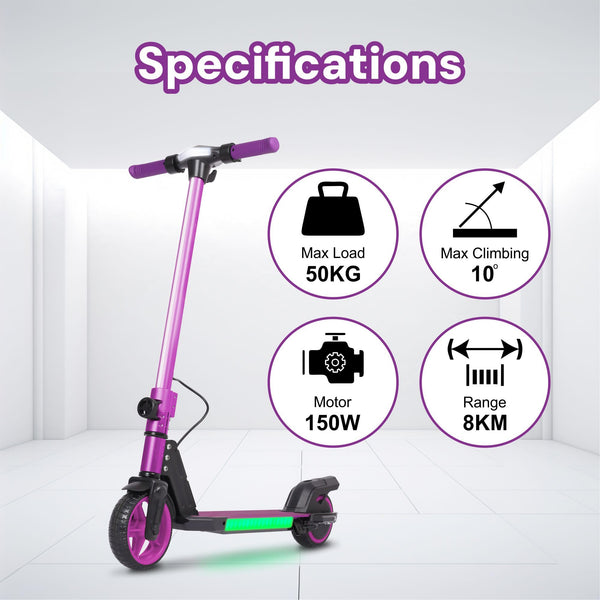 Electric Scooter Kids Foldable Mobility Scooters E Bike With RGB LED Lights For Ages 6-12 Boys Girls | 3 Speed Modes | 6-10 KM Range Dual Braking System 150W Motor Gift for Children