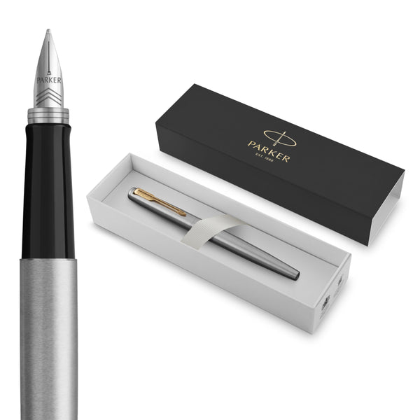 Parker Jotter Ballpoint Pen | Stainless Steel with Chrome Trim | Medium Point | Handwriting Pens & Stationery Supplies | Blue Ink | Gift Box