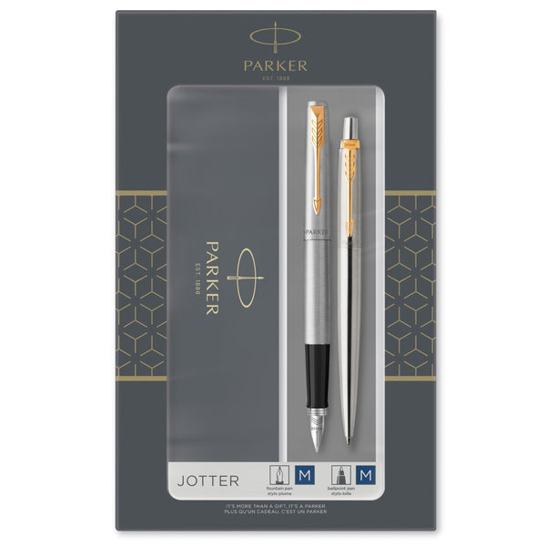 Parker Jotter Ballpoint Pen | Stainless Steel with Chrome Trim | Medium Point | Handwriting Pens & Stationery Supplies | Blue Ink | Gift Box