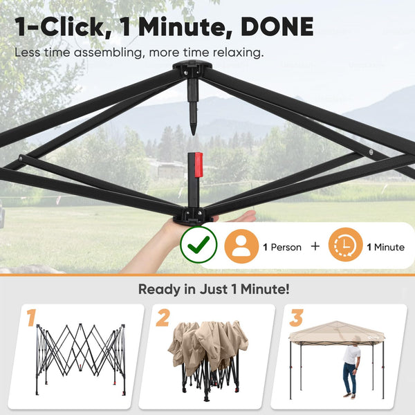 Sekey One-Touch Pop Up Gazebo with Sides 3m x 3m, Heavy Duty Gazebo with 4 Pack Gazebo Weights Bags, Instant Setup, Waterproof 1000mm (Grau, 3m x 3m without Sides)