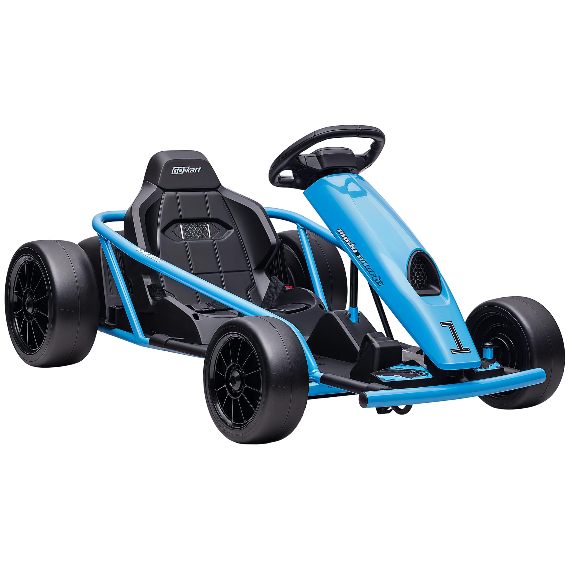 HOMCOM 24V Electric Go Kart for Kids, Ride-On Racing Go Kart with Slow Start, Music, Horn Honking and Safety Belt, for 8-12 Years Old, Blue