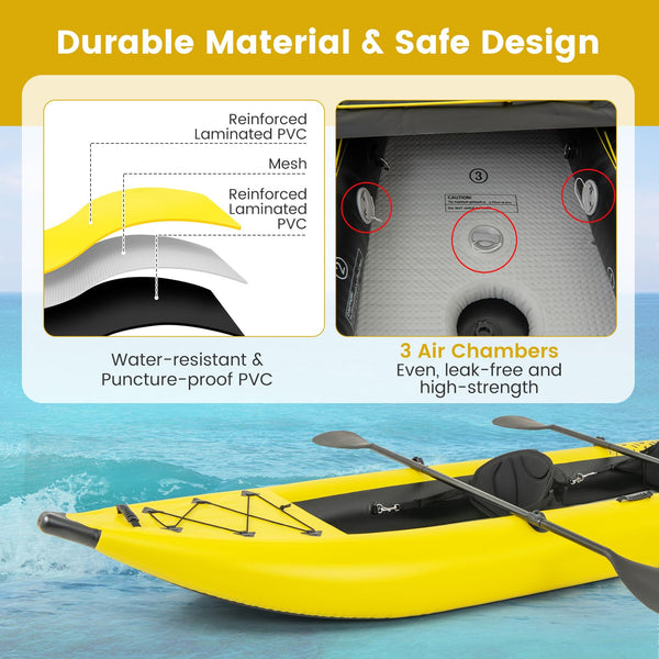 GYMAX Inflatable Kayak Set, 2-Person Inflatable Boat with Aluminum Oars, EVA Padded Seat, Fins, Hand Pump, Repair Kit and Carry Bag, Blow Up Canoe for Lakes, Rivers & Sea Shores