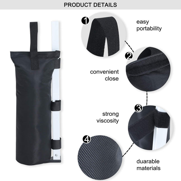 MASTERCANOPY Set of 4 Gazebo Sand Weights SandBags with Pothook for Pop Up Portable Folding Canopy, (Small, Black, Up to 31KG IN TOTAL)