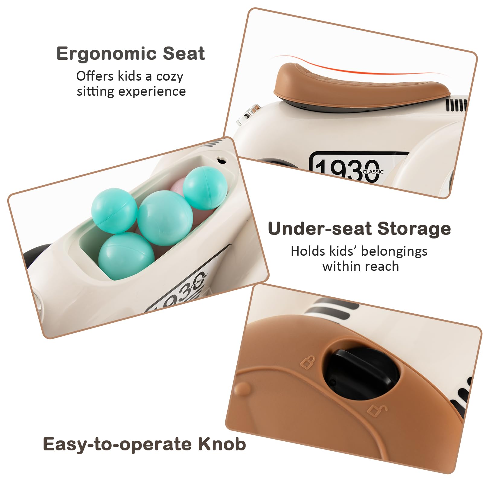 Kids Ride on Car, Toddler Foot to Floor Sliding Car with Air Horn, Hidden Storage Compartment, DIY Stickers, EVA Wheels, Children Sliding Walker Toy Car for 18-36 Months Boys Girls (White)