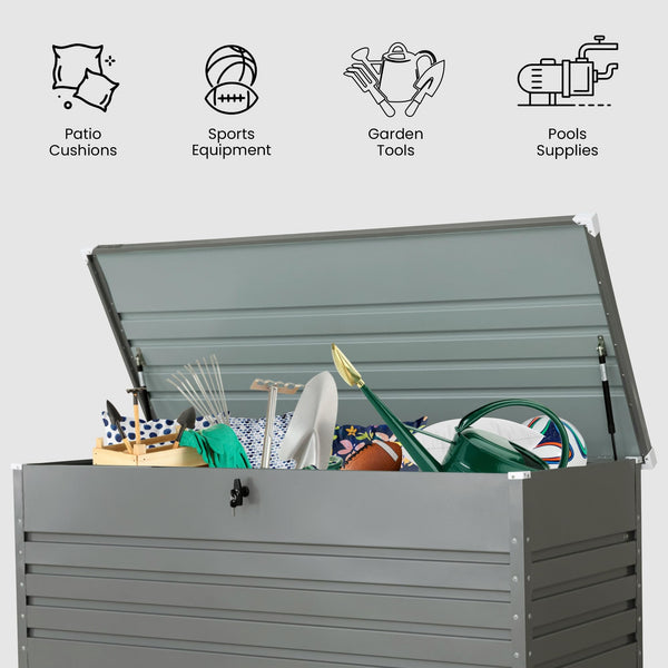 Olsen & Smith 1000L Extra Large XL Metal Outdoor Garden Storage Box - Weather Resistant Heavy Duty Garden Box with Built In Lock - Massive Capacity Storage Chest for Tools Cushions Toys & More, Grey