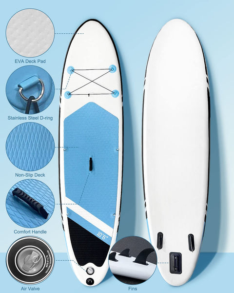 Inflatable Stand Up Paddle Board 10'6"×31"×6"", Max 140KG Load SUP Paddle Board with Accessories Waterproof Cell Phone Bag, Excellent Paddleboards for Adults/Youth/Beginners/Advanced/Water yoga