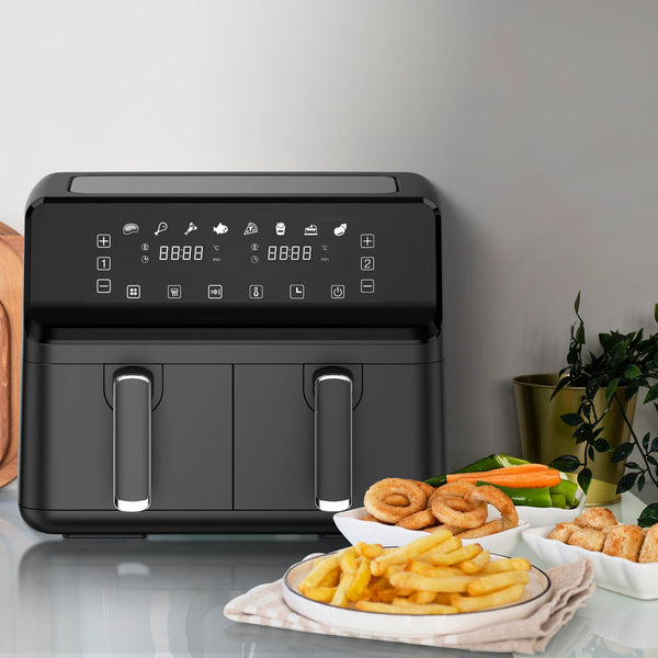 Essen by Keplin 9L Dual Zone Air Fryer - 2700W Energy-Saving Cooker with 6 Cooking Functions - Extra-Large Capacity for Healthy Meals - Roast, Bake, Dehydrate, Crisp - Family Size (9L)