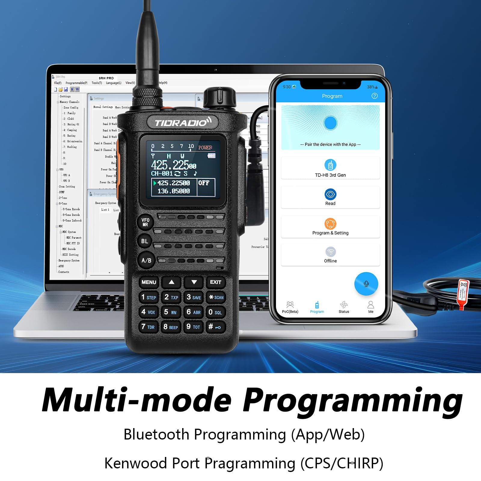 (3rd Gen) TIDRADIO TD-H8 10w Ham Radio, Wireless Programming Walkie Talkies, Airband Reception Two Way Radio,Rechargeable 2500mAh USB-C Batteries Walkie Talkies for Adults Long Range-Back,1 Pack