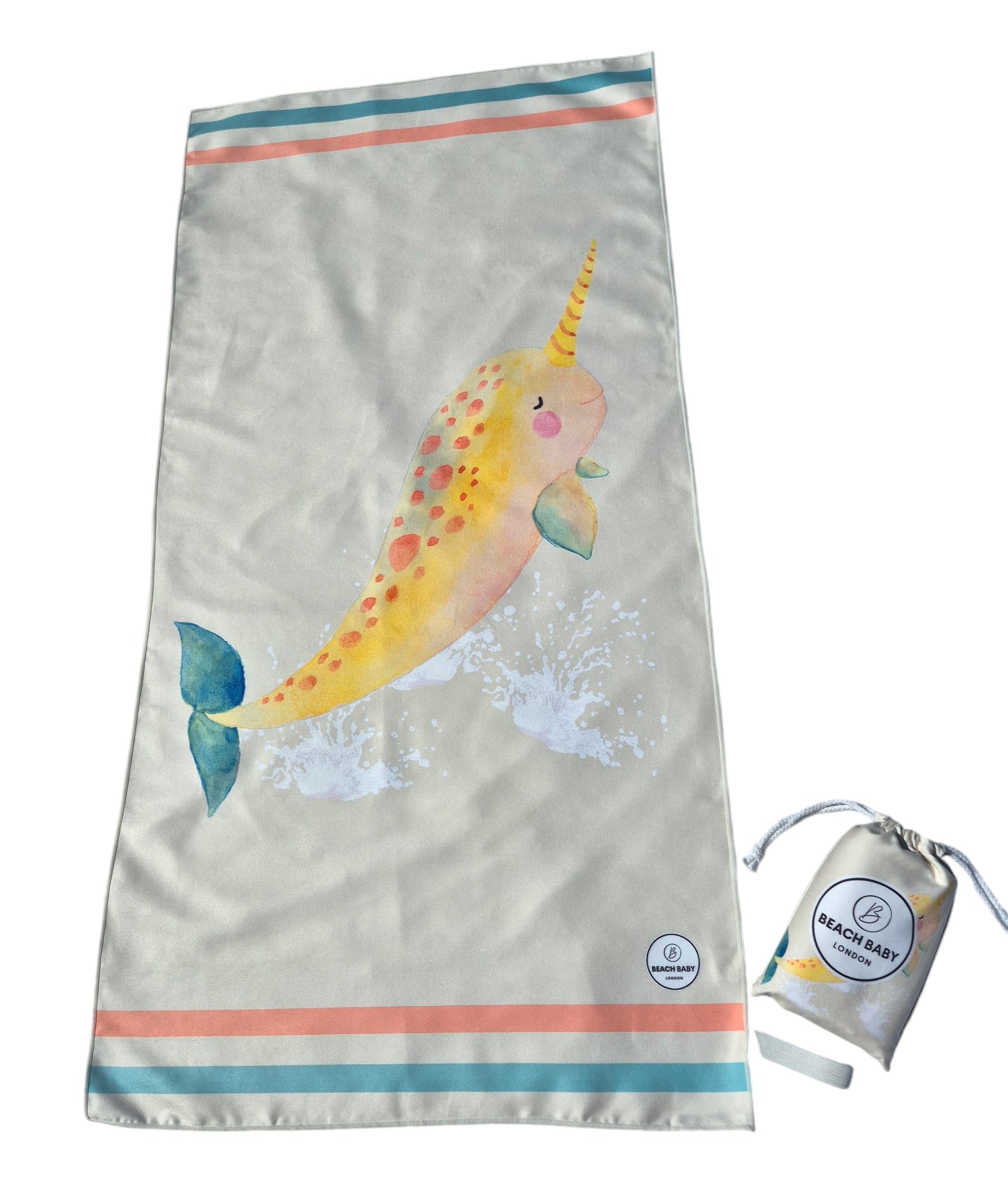 Beach Baby London - Beach Towel - Microfiber - Sand Free - Quick Dry - Light Weigh - Gym Towel - Compact with Matching Bag 120 x 60 cm (CREAM, SMALL