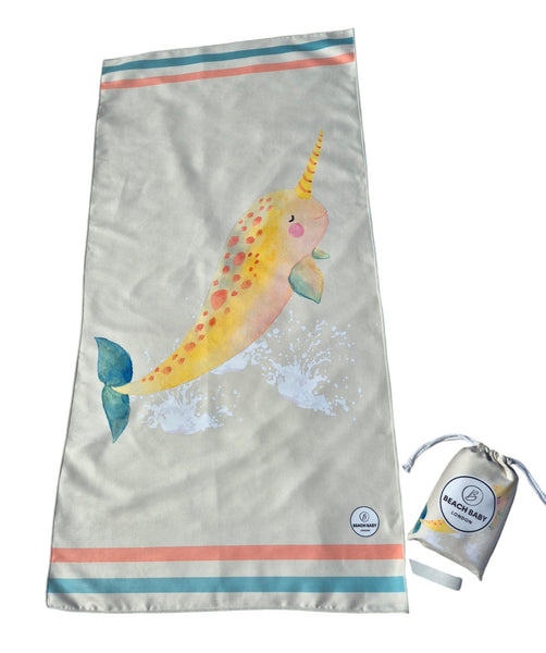 Beach Baby London - Beach Towel - Microfiber - Sand Free - Quick Dry - Light Weigh - Gym Towel - Compact with Matching Bag 120 x 60 cm (CREAM, SMALL