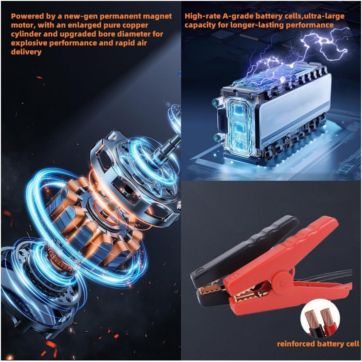 6500A Jump Starter Power Pack with Air Compressor,UTRAI Car Battery Booster Jump Starters with 18W Fast Charging/1600 Lumens LED Flashlight/160 DC OUT,Powerbank Charger for All Gas/12L Diese