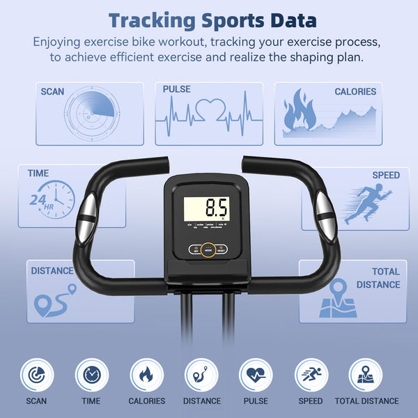 2025 New Exercise Bike Foldable with 16 Levels Magnetic Resistance, Folding Cycling Bike with LCD Display & Heart Rate Sensor, Oversized Saddle with Backrest, Foldable Fitness Bicycle For Home Gym