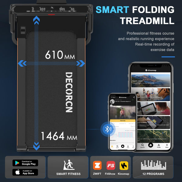 Decorcn Folding Treadmill for Home, 4.5HP, 20 Auto Incline, 1km/h-16km/h, 150KG limited, Running Machine for Heavy People with LED, Bluetooth Speakers, Silent Walking Pad