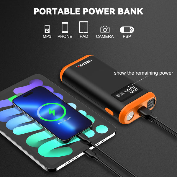 GREPRO Jump Starter Power Pack (up to 6.5L Gas, 4.0L Diesel), 2000A Car Battery Booster Jump Starter and Jump Pack for 12V Vehicles, Motorcycle, Battery Booster with LCD Screen and LED Flashlight