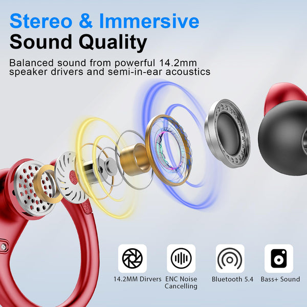 Wireless Earbuds, Bluetooth 5.4 Headphones with ENC Mic, 75H Stereo Noise Cancelling Ear Buds, Wireless Headphones with Sports Earhooks, LED Display, IP7 Waterproof Bluetooth Earphones for Running Gym