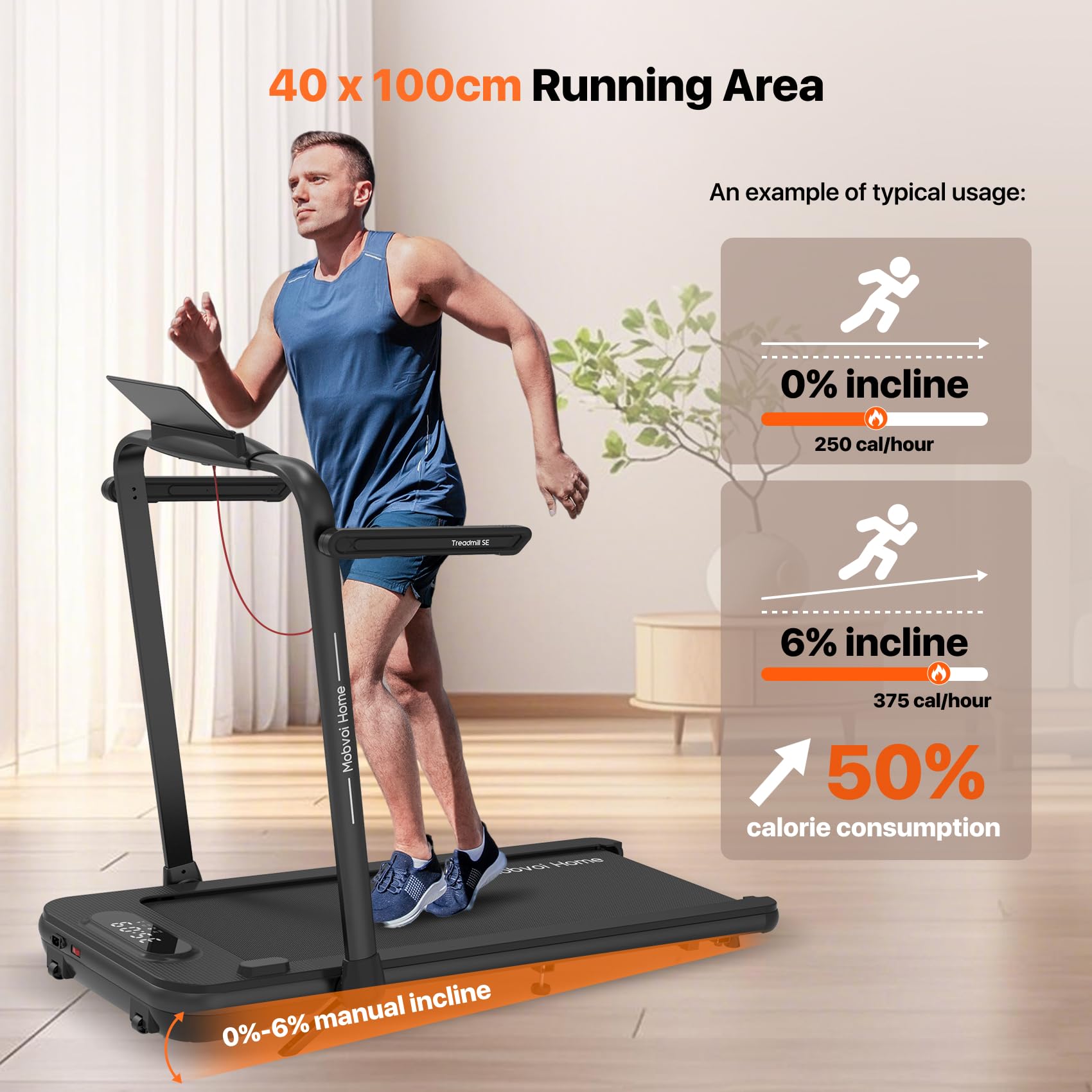 Mobvoi Home Treadmill SE 3 in 1 Foldable Treadmill for Home Walking Pad 2.5 HP Compact Portable folding Under Desk Running Machine with Remote Control LED Display for Home Office 12 km/h