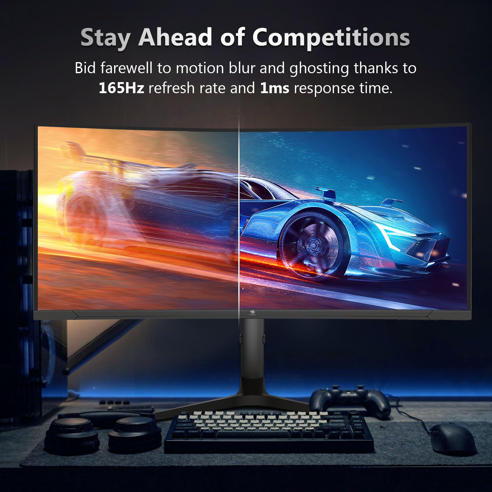 Z-Edge 34 Inch Curved Gaming Monitor Ultrawide 165Hz(DP) 100Hz(HDMI) 1ms MPRT 21:9 3440x1440 WQHD R1500 Curved Screen, Tilt/Swivel/Height Adjustable, FreeSync, HDMI, DisplayPort