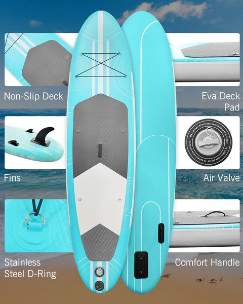 Inflatable Stand Up Paddle Board 10'6"×31"×6"", Max 140KG Load SUP Paddle Board with Accessories Waterproof Cell Phone Bag, Excellent Paddleboards for Adults/Youth/Beginners/Advanced/Water yoga