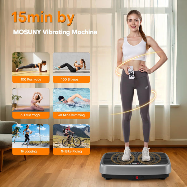 Vibration Plate, MOSUNY Vibration Plate Exercise Machine For Lymphatic Drainage, 2025 Upgraded Double Motors Vibration Plate for Weight Loss, 450 LBS Capacity Vibration Plate For Whole Body Workout