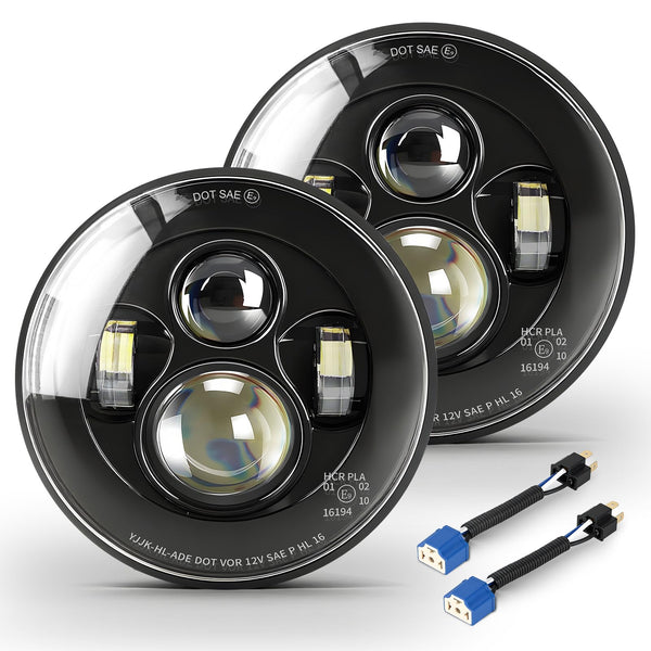 CO LIGHT 7 Inch LED Headlight Round Half Halo Angel Eyes DRL Amber Turn Signal Lights DOT and E-Mark Approved, H6024 LED Headlights with H4 H13 Adapter Compatible for Wrangler JK TJ LJ CJ, 2PCS