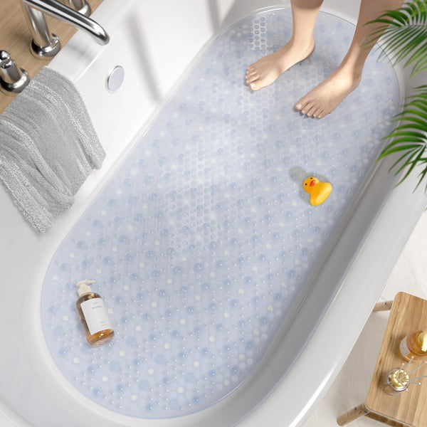 HITSLAM Oval Bath Mat Non Slip Anti Mould, 88 x 40 CM Anti Slip Shower Mat for Bathroom, Machine Washable Bubble Bathtub mat with Suction Cups and