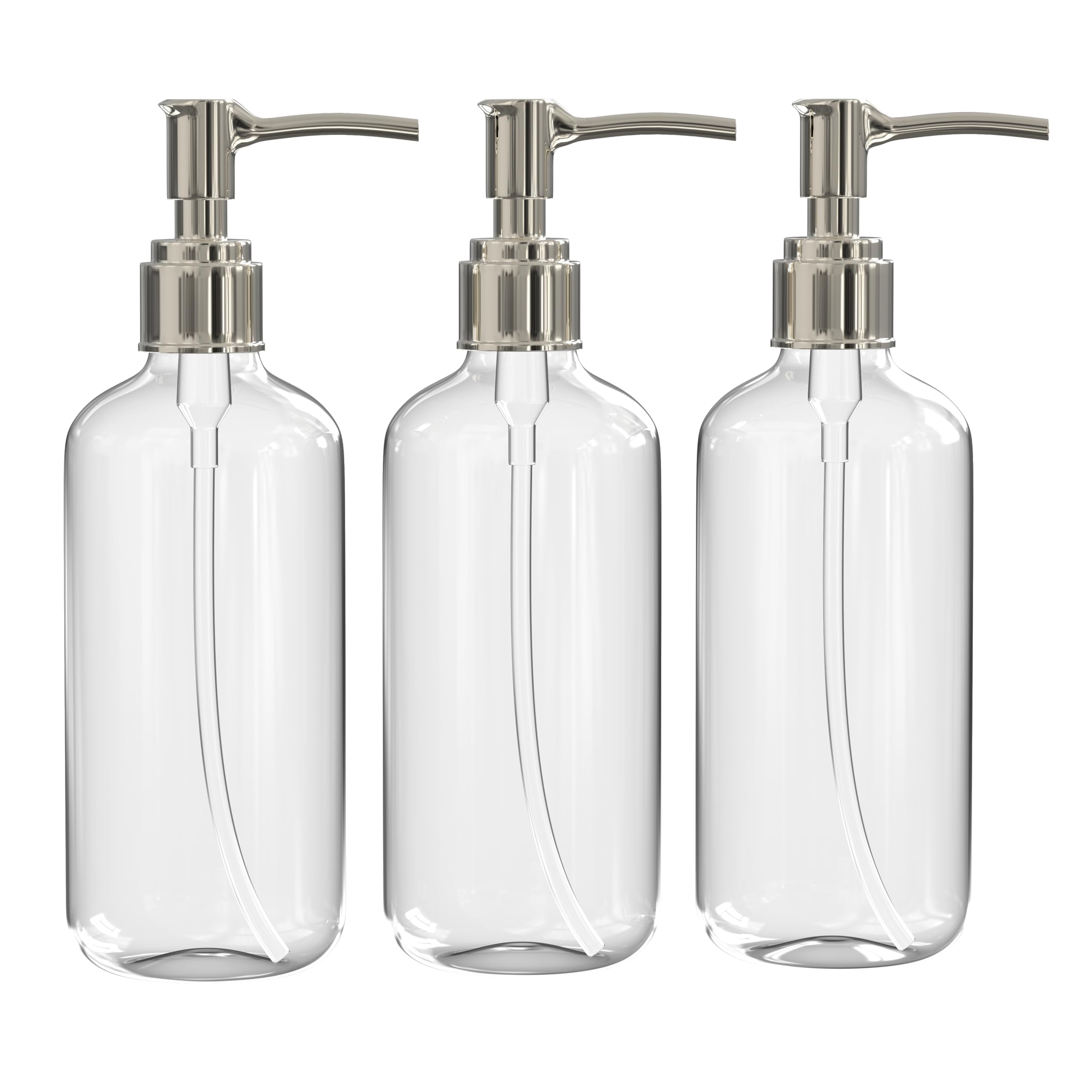(3 Pack) 16 Ounce Soap Dispenser Bottles Clear Plastic Countertop Lotion-Soap Pump Bottles for Liquid Organic Soap Hand Dispensers Kitchen and