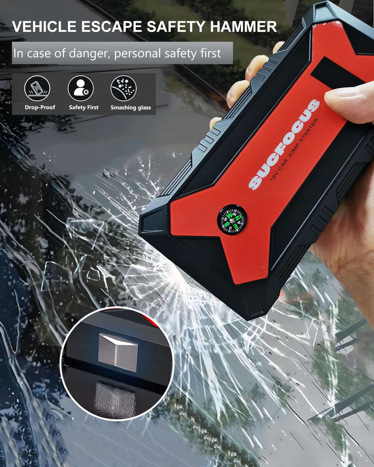 Car Battery Jump Starter, 2500A Jump Starter (for 8.0L Gas or 6.5L Diesel Engine), Battery Jumper Starter Portable, Jump Box, Jump Start Battery Pack with Jumper Cable, LED Light/USB QC3.0 (Red Black)