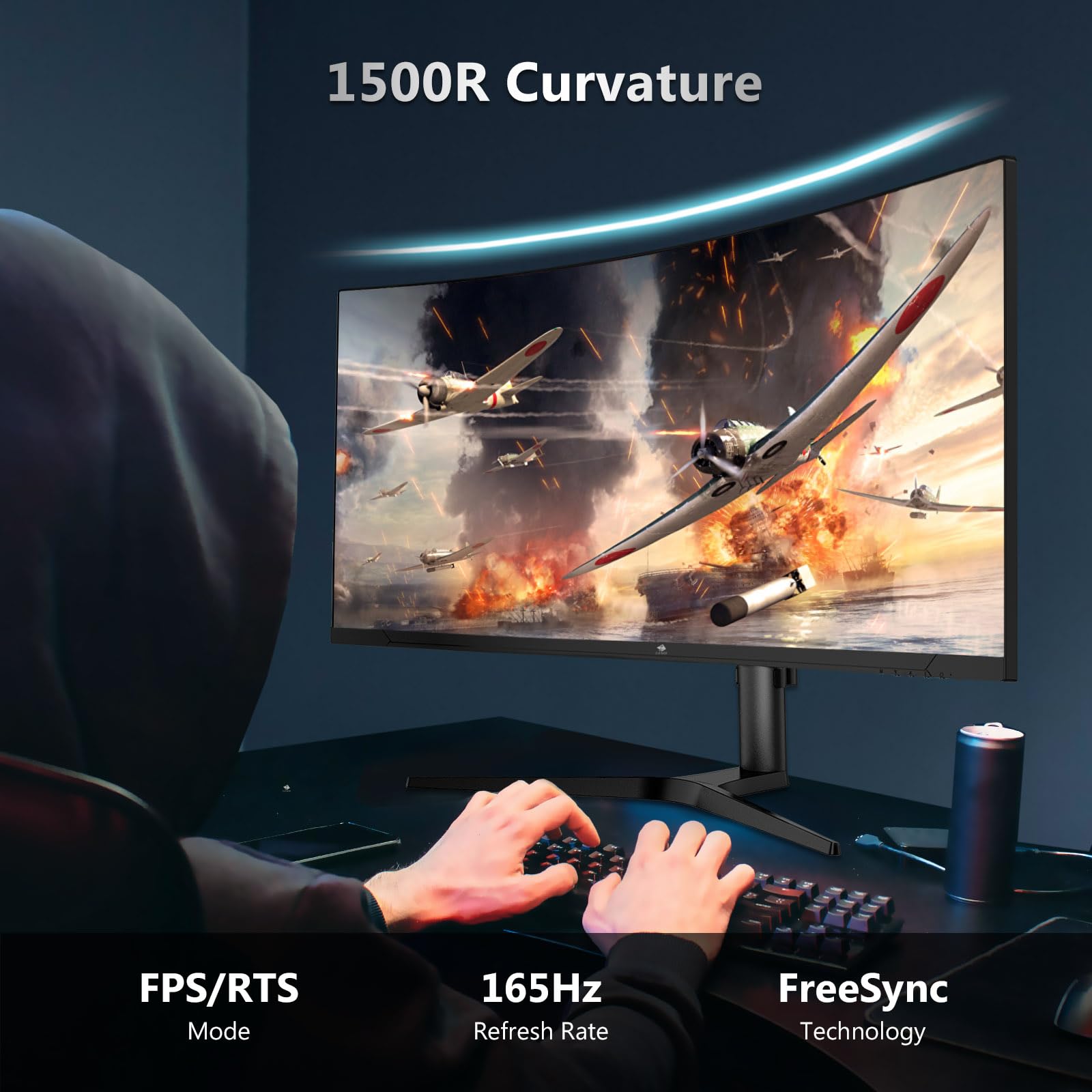 Z-Edge 34 Inch Curved Gaming Monitor Ultrawide 165Hz(DP) 100Hz(HDMI) 1ms MPRT 21:9 3440x1440 WQHD R1500 Curved Screen, Tilt/Swivel/Height Adjustable, FreeSync, HDMI, DisplayPort