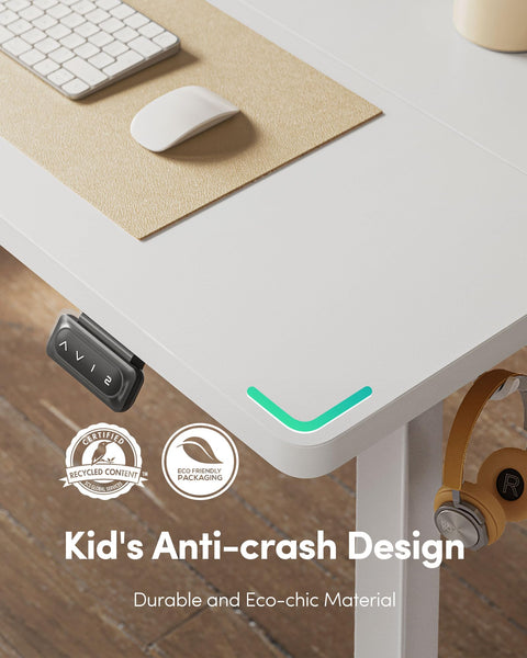 FEZIBO Height Adjustable Electric Standing Desk, 120 * 60 cm Stand up Table, Sit Stand Home Office Desk with Splice Board, White Frame/Maple Top