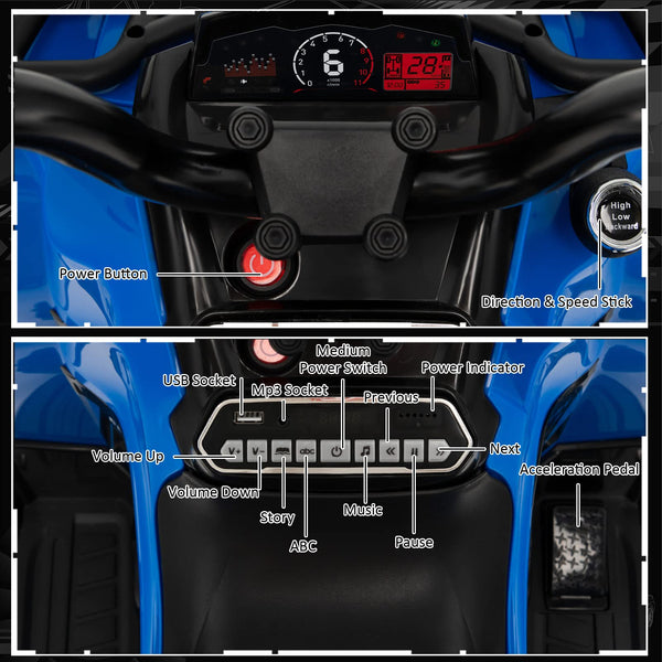 COSTWAY 12V Electric Kids Quad Bike, Battery Powered Ride on Car ATV with Head lights, Music, MP3, Storage Basket, Backward Function, for Boys and Girls Aged 3-8 Years (Black)