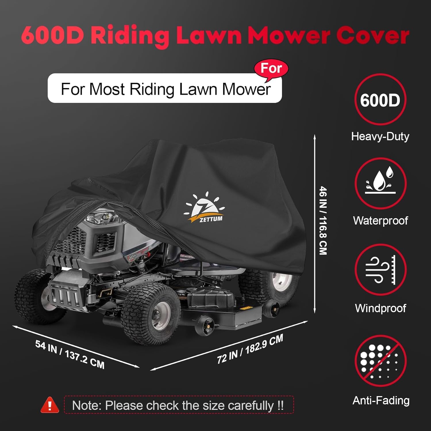 Zettum Riding Lawnmower Cover, 183 x 137 x 117 CM Lawnmower Storage Cover 600D PU Coating Ride on Mower Cover with Storage Bag Heavy Duty Lawn Mower