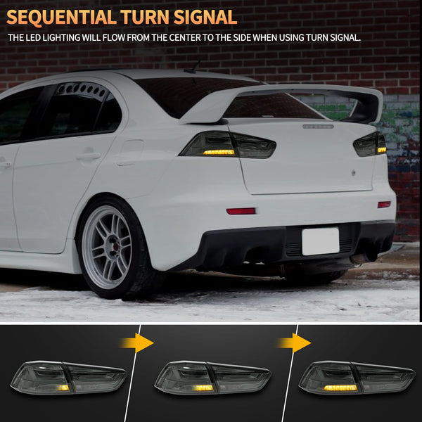 LED Rear Lights compatible with Lancer & EVO X 2008-2020 (Not Fit fortis/io), w/Amber Sequential indicator, Driver & Passenger Side - Red