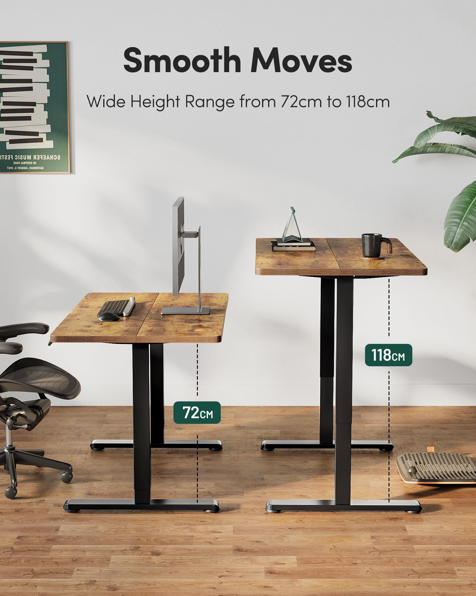 FEZIBO Height Adjustable Electric Standing Desk, 120 * 60 cm Stand up Table, Sit Stand Home Office Desk with Splice Board, White Frame/Maple Top