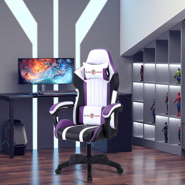 T-THREE.Ergonomic Leather Gaming Chair Height Adjustable with Headrest and Lumbar Support(Orange)