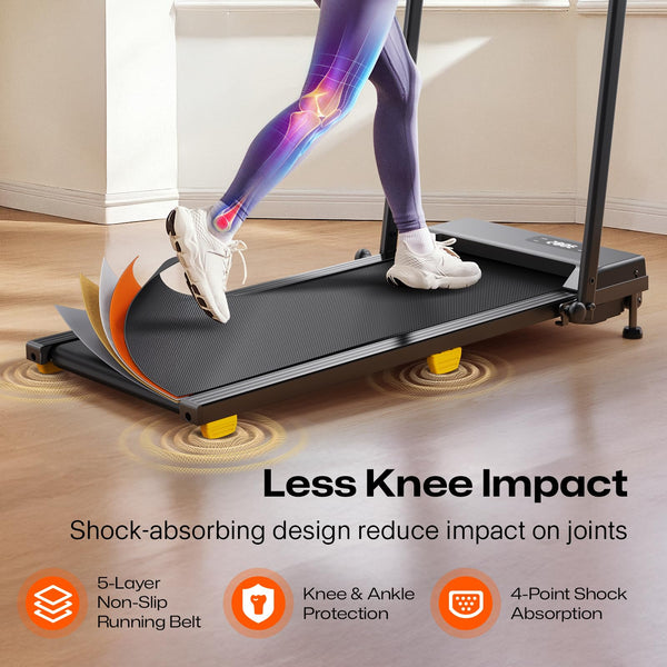 Folding Treadmill with 9% Incline, Walking Pad Foldable with Safety Handle Bar, One-Touch HIIT Mode, Walking, Jogging or Running for Home Office, No Assembly Required, Remote Control & LED Display