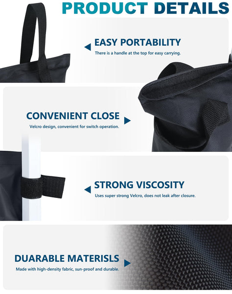 MASTERCANOPY Set of 4 Gazebo Sand Weights SandBags with Pothook for Pop Up Portable Folding Canopy, (Small, Black, Up to 31KG IN TOTAL)