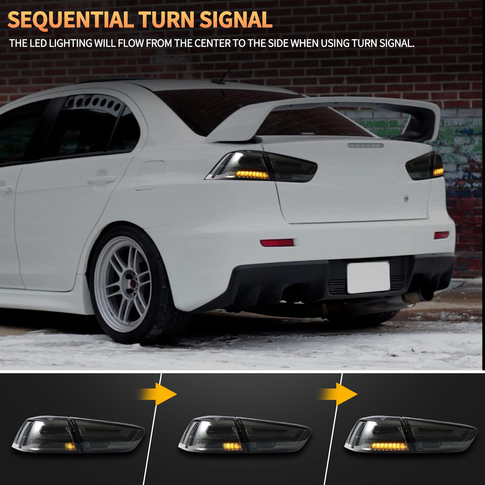 LED Rear Lights compatible with Lancer & EVO X 2008-2020 (Not Fit fortis/io), w/Amber Sequential indicator, Driver & Passenger Side - Red