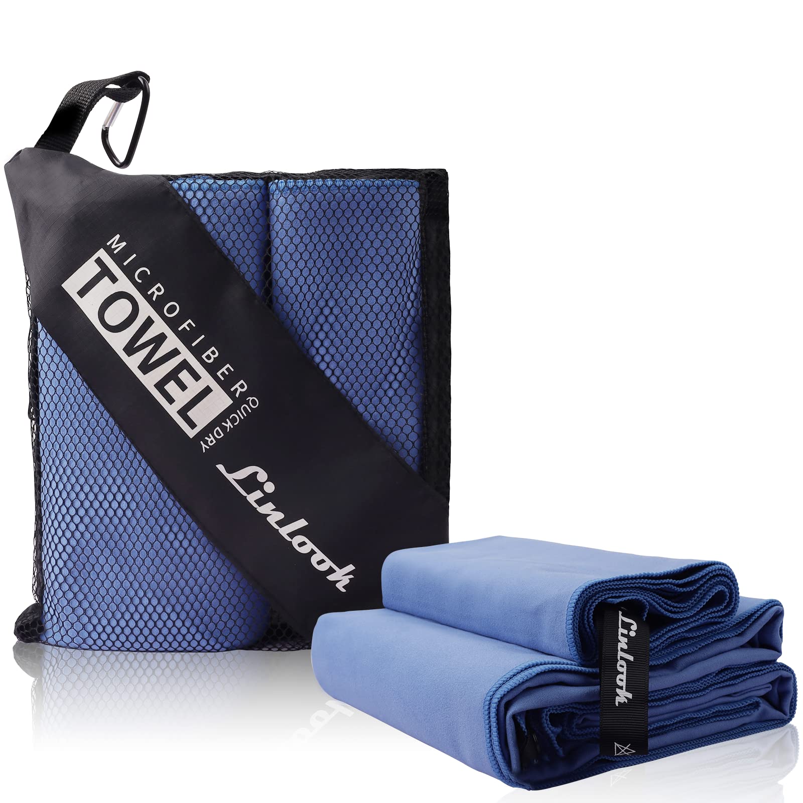 Linlook Microfibre Bath Towel (180 x 80 cm) + Small Towel (100 x 50 cm) - Lightweight, Quick Drying, Compact for Beach, Sports, Gym, Swimming,