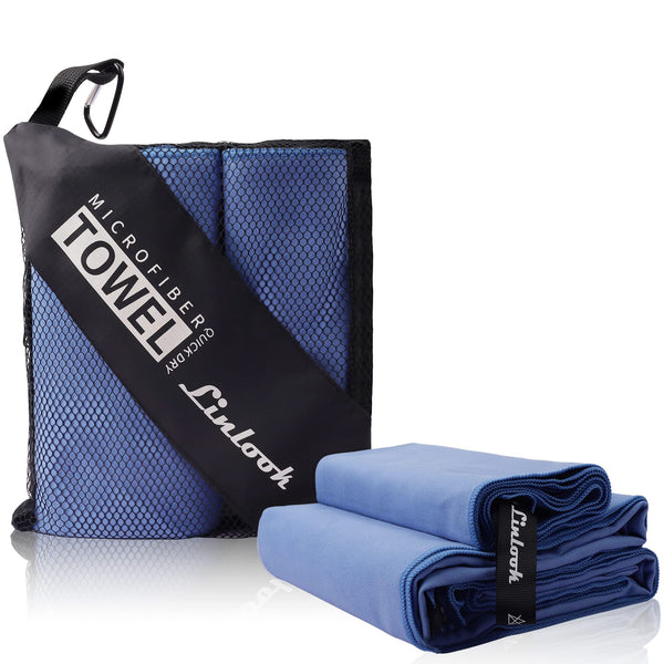 Linlook Microfibre Bath Towel (180 x 80 cm) + Small Towel (100 x 50 cm) - Lightweight, Quick Drying, Compact for Beach, Sports, Gym, Swimming,