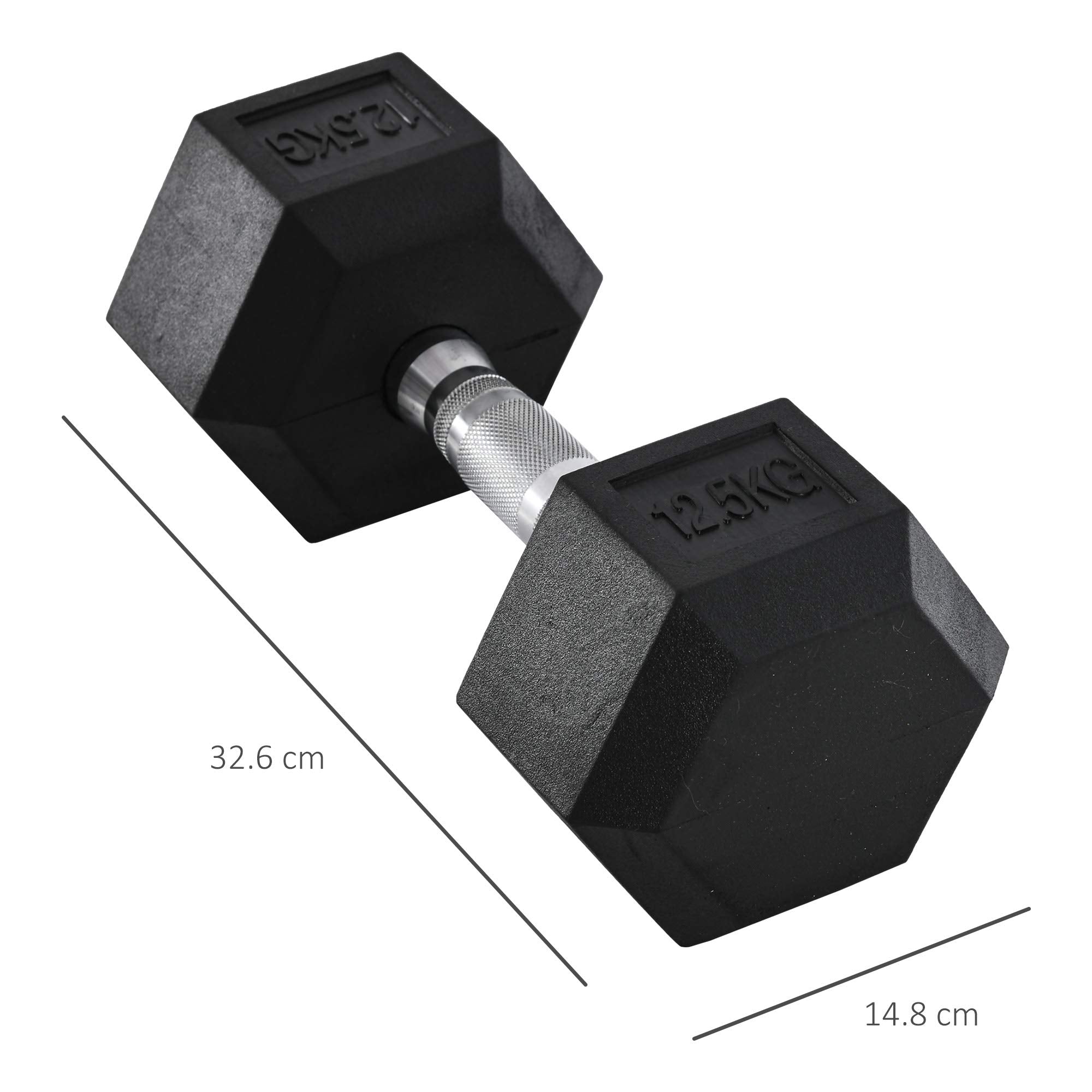 HOMCOM 12.5KG/15KG/17.5KG/20KG Single Rubber Hex Dumbbell Portable Hand Weights Dumbbell for Home Gym Workout Fitness