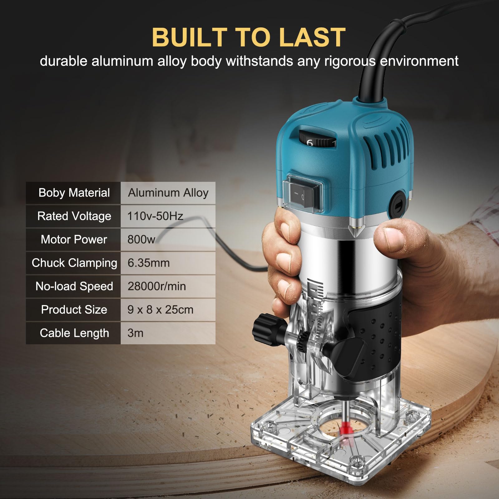 AMTOVL Wood Trimmer, 1/4" 6.35mm Electric Wood Hand Trimmer Laminator 800W 30000R/min Electric Hand Wood Trimmer Laminator Router Joiners Tool for DIY Woodworking