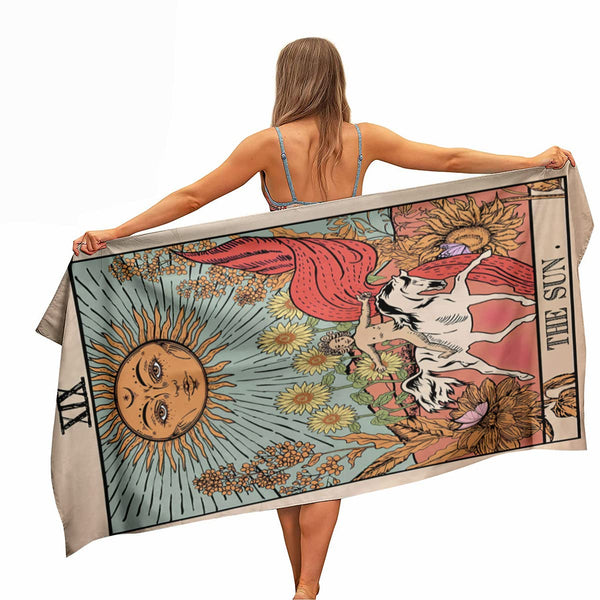 Ulticool - Sun Natural Flowers Tarot Horoscope - Towel Microfibre - Quick Drying Bath Towel - 160x80 cm - for Travel Fitness Gym Sports - Man Women -