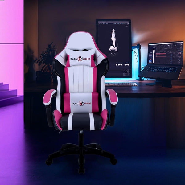 T-THREE.Ergonomic Leather Gaming Chair Height Adjustable with Headrest and Lumbar Support(Orange)