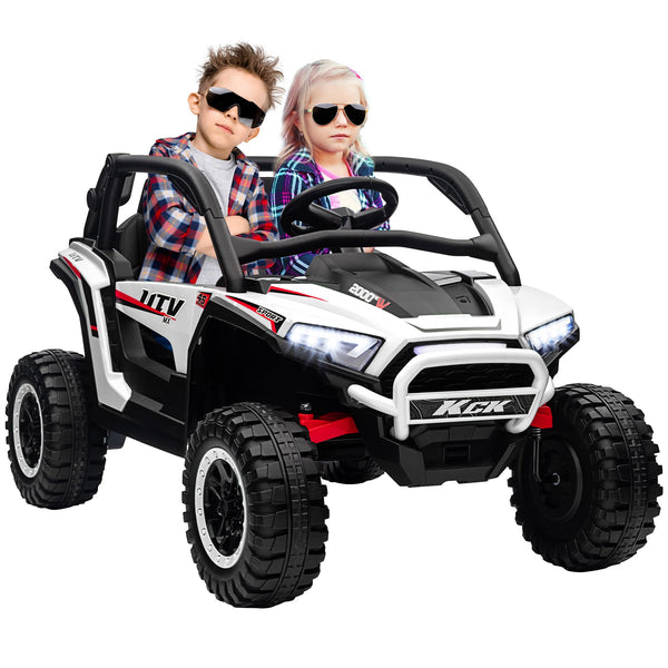 AIYAPLAY 2 Seater Ride on Truck, 24V 7AH Battery Powered Electric Ride On Car with Parental Remote Control, Spring Suspension, 3 Speeds, LED Lights, MP3, Horn, Music, White