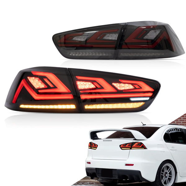 LED Rear Lights compatible with Lancer & EVO X 2008-2020 (Not Fit fortis/io), w/Amber Sequential indicator, Driver & Passenger Side - Red