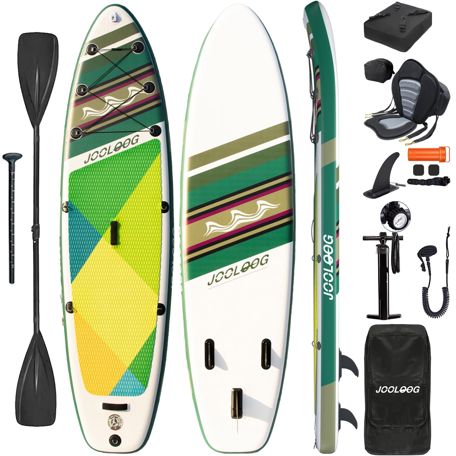 JOOLOOG Stand Up paddle Board, 15 cm Thick Inflatable Paddleboard with Kayak Seat for All Skill Levels 320x81x15cm