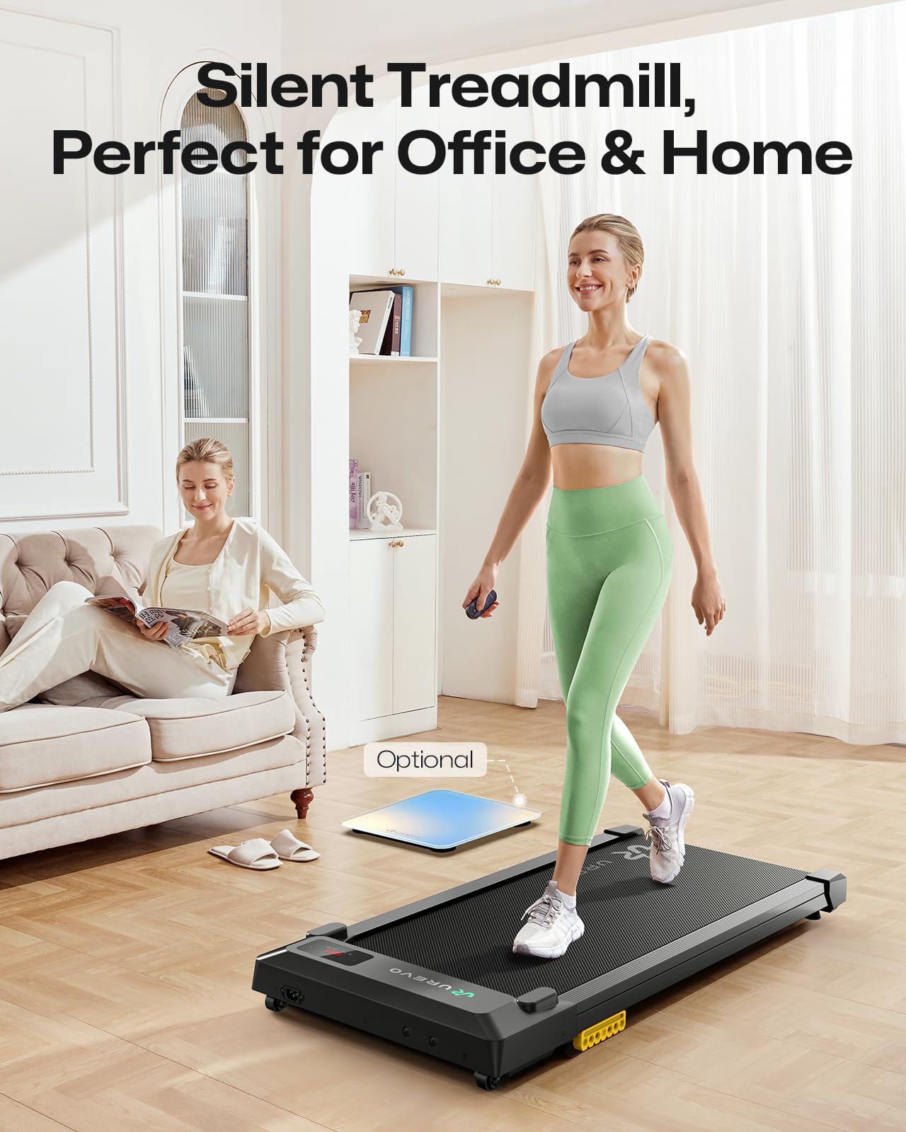 UREVO Smart Walking Pad, Compact Under Desk Treadmill with Double Shock Absorption, Quiet Operation, Workout APP with Track Insights and MIIT Mode, Plug and Play, Remote or APP Control for Home Office
