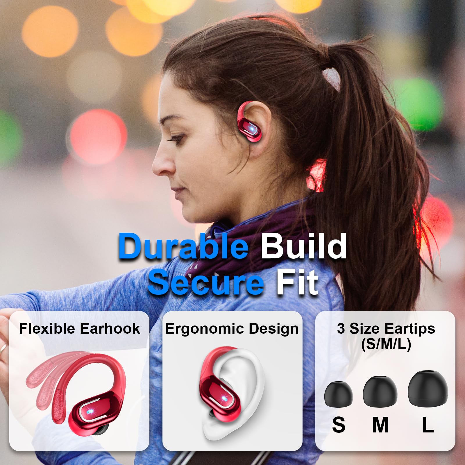Wireless Earbuds, Bluetooth 5.4 Headphones with ENC Mic, 75H Stereo Noise Cancelling Ear Buds, Wireless Headphones with Sports Earhooks, LED Display, IP7 Waterproof Bluetooth Earphones for Running Gym