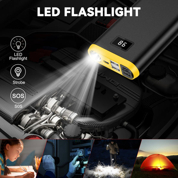 GREPRO Jump Starter Power Pack (up to 6.5L Gas, 4.0L Diesel), 2000A Car Battery Booster Jump Starter and Jump Pack for 12V Vehicles, Motorcycle, Battery Booster with LCD Screen and LED Flashlight